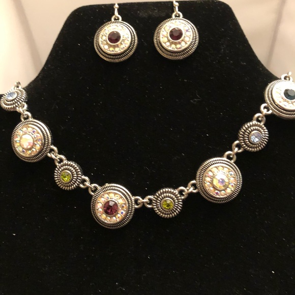 Lia Sophia silver necklace with multi color crystal gems! - Picture 5 of 5